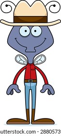 A cartoon cowboy fly smiling.