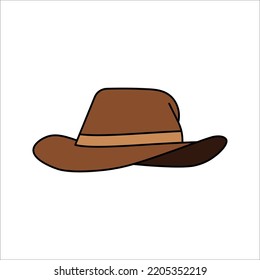 Cartoon Cowboy Hat. flat color simple cartoon hat vector illustration on white background.