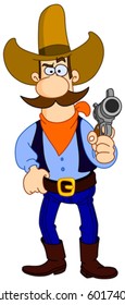 Cartoon Cowboy Holding His Gun