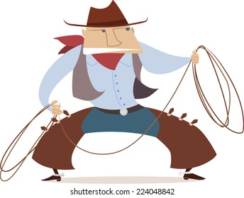 Cartoon cowboy with lasso cartoon illustration.