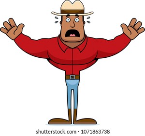 A cartoon cowboy looking scared.