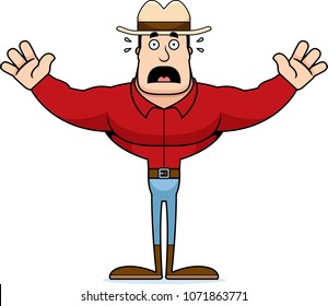 A cartoon cowboy looking scared.