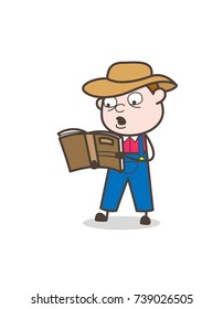 Cartoon Cowboy Reading a Book Vector Illustration