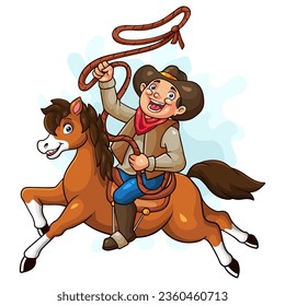 Cartoon cowboy riding on a horse