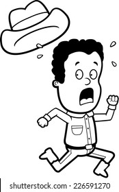 A cartoon cowboy running away in fear.