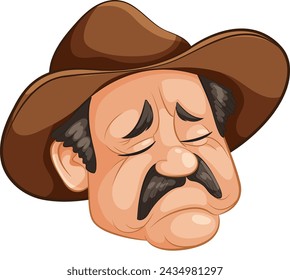 Cartoon cowboy with a sad facial expression.