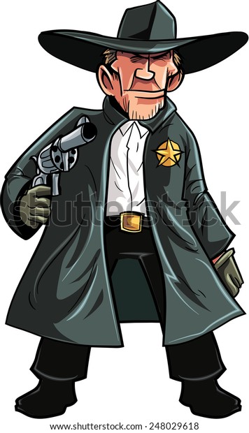 Cartoon Cowboy Sheriff Pulling Gun Isolated 库存矢量图（免版税）248029618 ...