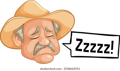 Cartoon cowboy sleeping with a speech bubble