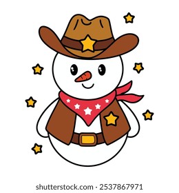 Cartoon Cowboy Snowman Character Illustration