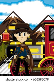 Cartoon Cowboy and Steam Train