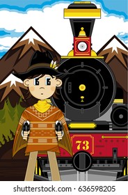 Cartoon Cowboy and Steam Train
