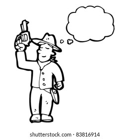 cartoon cowboy with thought bubble
