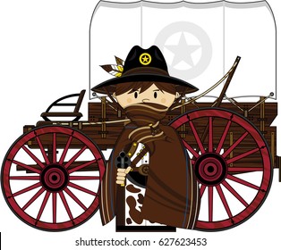 Cartoon Cowboy and Wagon