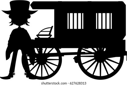 Cartoon Cowboy and Wagon in Silhouette