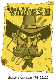 Cartoon cowboy wanted poster from the old west