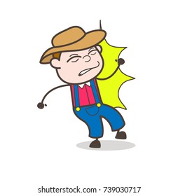 Cartoon Cowboy Worker Hit by Something Vector Illustration