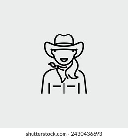 Cartoon Cowgirl Vector Line Icon