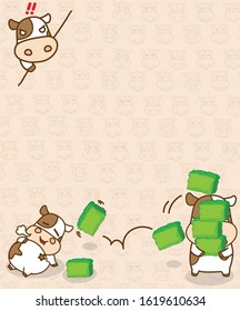 cartoon cows carry grass vector