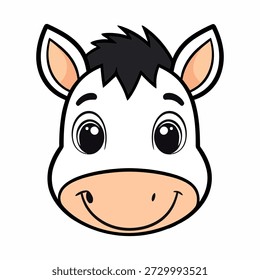 A cartoon cow's head with a friendly smile and large eyes on a white background.   