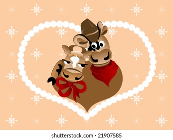 Cartoon with the cows on the holiday theme