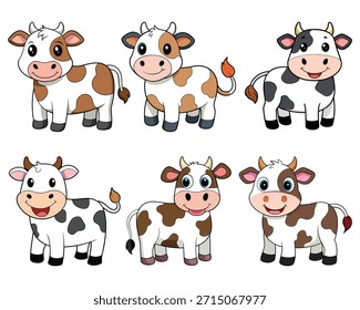 Vacas de desenhos animados branco marrom preto manchado gado fazenda animal