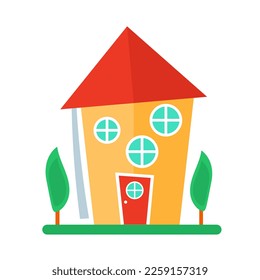 Cartoon cozy suburban house. Village cute building, rural location vector cartoon illustration