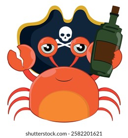 cartoon crab animal pirate corsair character.