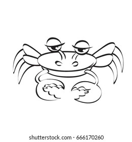 cartoon crab in black outline-vector drawing