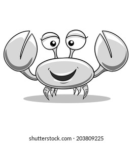 Cartoon crab black and white vector illustration