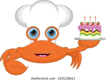 cartoon crab chef with birthday cake