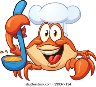 Cartoon crab chef. Vector clip art illustration with simple gradients. All in a single layer.