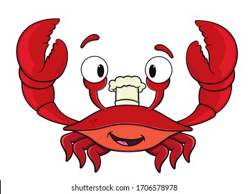 cartoon crab in a cook hat.isolated on white background.vector stock illustration