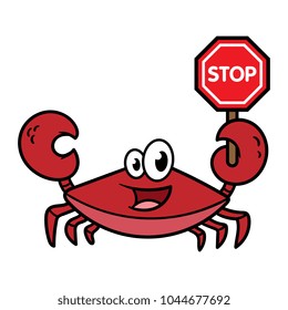 Cartoon Crab Holding a Stop Sign