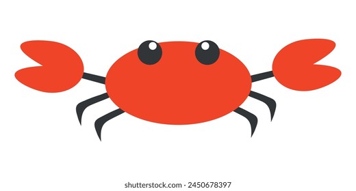 Cartoon Crab icon. Sea creatures. Vector illustration of Crab for logo, icon, badge on transparent background. Cute and charming character. Poster or banner.