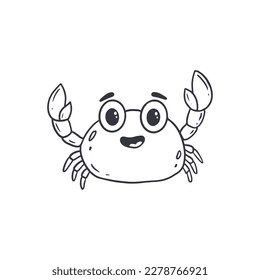 Cartoon crab for kids Coloring book. Doodle. Black and white illustration.Vector 