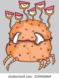 Cartoon Crab Monster That Has Slanted Eyes And Two Canines Sticking Out