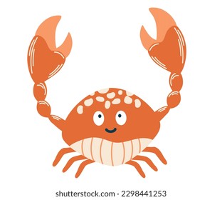 Cartoon crab. Ocean kawaii animal, underwater life. Hand draw vector cartoon character crab vector illustration isolated on white background.