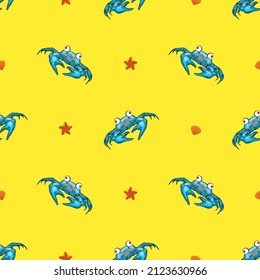 Cartoon Crab Muster nahtlos. Meereskrebs-Hintergrund. Baby-Stoffschmuck