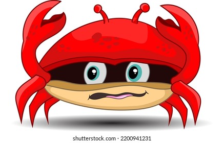 Cartoon Crab With Scared Expression Isolated White Background