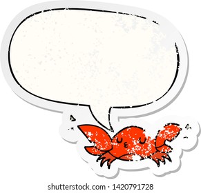 cartoon crab with speech bubble distressed distressed old sticker