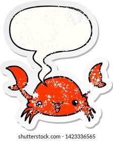 caranguejo de desenho animado com bolha de fala afligido velho adesivo