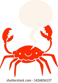cartoon crab with speech bubble in retro style