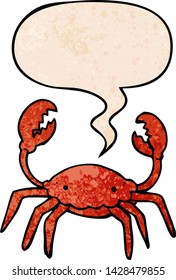 cartoon crab with speech bubble in retro texture style