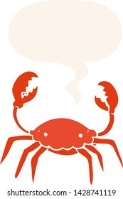 cartoon crab with speech bubble in retro style