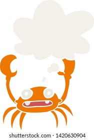 cartoon crab with thought bubble in retro style