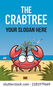 A cartoon of a crab with a tree growing on it's back representing a traditional brand or popular British name 'Crabtree' used in bars, restaurants and traditional folklore