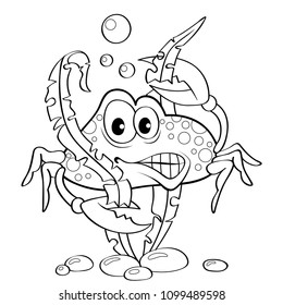 Cartoon crab. Underwater world. Black and white vector illustration for coloring book
