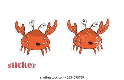 Cartoon crab. Vector illustration in the form of a sticker.
