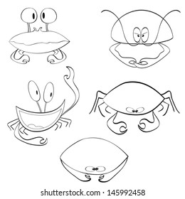 cartoon crabs set for coloring book