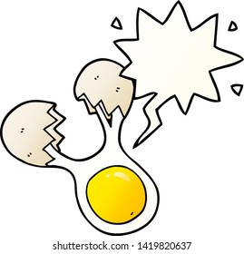 cartoon cracked egg with speech bubble in smooth gradient style